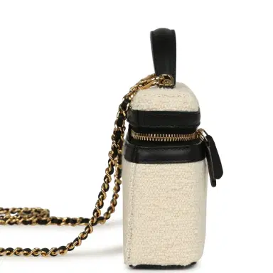 Chanel Chanel Coco Beach Top Handle Long Vanity Case with Chain Ecru Tweed and Black Calfskin Gold Hardware | Thumbnail 3 Chanel Chanel Coco Beach Top Handle Long Vanity Case with Chain Ecru Tweed and Black Calfskin Gold Hardware | Thumbnail 3