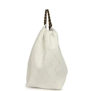 Chanel Chanel Maxi Coco Beach Cambon Hobo Bag White Denim and Black Calfskin Brushed Gold Hardware | Thumbnail 3 Chanel Chanel Maxi Coco Beach Cambon Hobo Bag White Denim and Black Calfskin Brushed Gold Hardware | Thumbnail 3