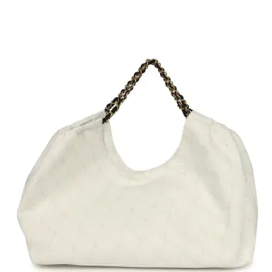 Chanel Chanel Maxi Coco Beach Cambon Hobo Bag White Denim and Black Calfskin Brushed Gold Hardware | Thumbnail 4 Chanel Chanel Maxi Coco Beach Cambon Hobo Bag White Denim and Black Calfskin Brushed Gold Hardware | Thumbnail 4