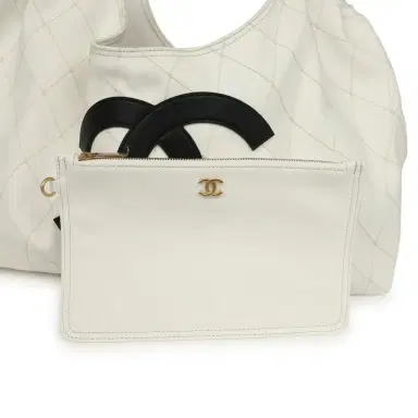 Chanel Chanel Maxi Coco Beach Cambon Hobo Bag White Denim and Black Calfskin Brushed Gold Hardware | Thumbnail 7 Chanel Chanel Maxi Coco Beach Cambon Hobo Bag White Denim and Black Calfskin Brushed Gold Hardware | Thumbnail 7