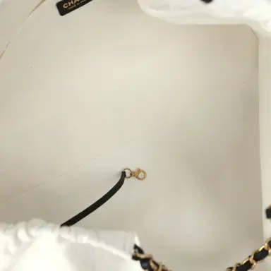 Chanel Chanel Maxi Coco Beach Cambon Hobo Bag White Denim and Black Calfskin Brushed Gold Hardware | Thumbnail 8 Chanel Chanel Maxi Coco Beach Cambon Hobo Bag White Denim and Black Calfskin Brushed Gold Hardware | Thumbnail 8