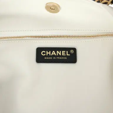 Chanel Chanel Maxi Coco Beach Cambon Hobo Bag White Denim and Black Calfskin Brushed Gold Hardware | Thumbnail 9 Chanel Chanel Maxi Coco Beach Cambon Hobo Bag White Denim and Black Calfskin Brushed Gold Hardware | Thumbnail 9