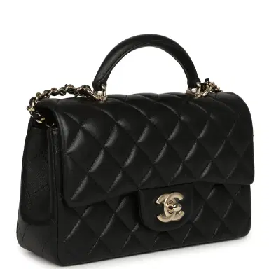 Chanel Chanel Mini Rectangular Top Handle Flap Bag Black Lambskin Light Gold Hardware | Thumbnail 2 Chanel Chanel Mini Rectangular Top Handle Flap Bag Black Lambskin Light Gold Hardware | Thumbnail 2
