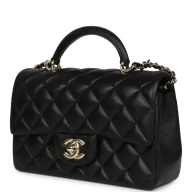 Chanel Chanel Mini Rectangular Top Handle Flap Bag Black Lambskin Light Gold Hardware | Thumbnail 5 Chanel Chanel Mini Rectangular Top Handle Flap Bag Black Lambskin Light Gold Hardware | Thumbnail 5