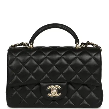 Chanel Chanel Mini Rectangular Top Handle Flap Bag Black Lambskin Light Gold Hardware | Thumbnail 1 Chanel Chanel Mini Rectangular Top Handle Flap Bag Black Lambskin Light Gold Hardware | Thumbnail 1
