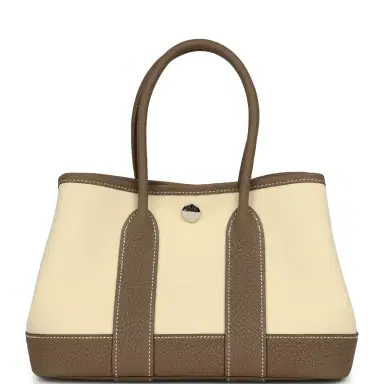 HERMÈS Hermes Garden Party Neo 23 Vanille Toile Officier Canvas and Etoupe Negonda Palladium Hardware | Thumbnail 1 HERMÈS Hermes Garden Party Neo 23 Vanille Toile Officier Canvas and Etoupe Negonda Palladium Hardware | Thumbnail 1