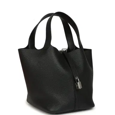 HERMÈS Hermes Picotin Lock 22 Black Clemence Palladium Hardware | Thumbnail 2 HERMÈS Hermes Picotin Lock 22 Black Clemence Palladium Hardware | Thumbnail 2