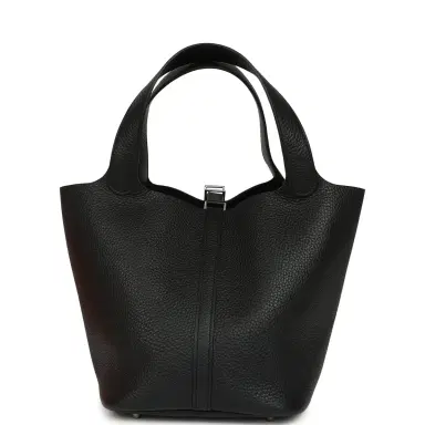 HERMÈS Hermes Picotin Lock 22 Black Clemence Palladium Hardware | Thumbnail 4 HERMÈS Hermes Picotin Lock 22 Black Clemence Palladium Hardware | Thumbnail 4