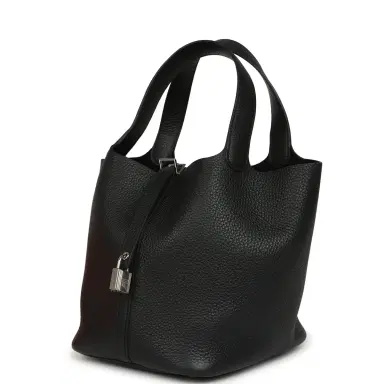 HERMÈS Hermes Picotin Lock 22 Black Clemence Palladium Hardware | Thumbnail 5 HERMÈS Hermes Picotin Lock 22 Black Clemence Palladium Hardware | Thumbnail 5