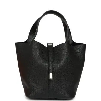 HERMÈS Hermes Picotin Lock 22 Black Clemence Palladium Hardware | Thumbnail 1 HERMÈS Hermes Picotin Lock 22 Black Clemence Palladium Hardware | Thumbnail 1