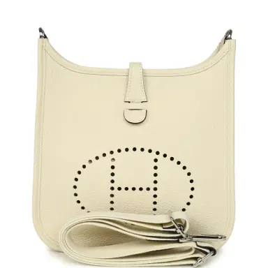 HERMÈS Pre-owned Hermes Evelyne 23 Cream Clemence Palladium Hardware | Thumbnail 1 HERMÈS Pre-owned Hermes Evelyne 23 Cream Clemence Palladium Hardware | Thumbnail 1