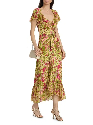 Cinq à Sept Women's Daisy Swirl Ivey Printed Ruffled V-Neck Midi-Dress - Pink Amethyst Multi | Thumbnail 2 Cinq à Sept Women's Daisy Swirl Ivey Printed Ruffled V-Neck Midi-Dress - Pink Amethyst Multi | Thumbnail 2