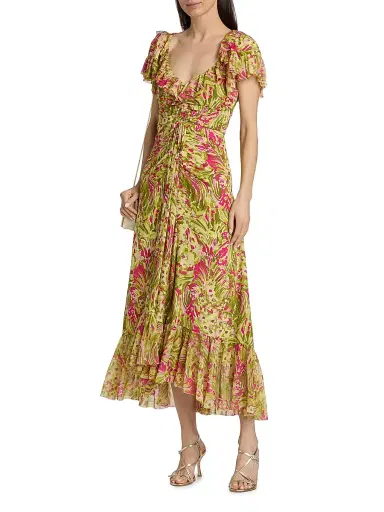 Cinq à Sept Women's Daisy Swirl Ivey Printed Ruffled V-Neck Midi-Dress - Pink Amethyst Multi | Thumbnail 3 Cinq à Sept Women's Daisy Swirl Ivey Printed Ruffled V-Neck Midi-Dress - Pink Amethyst Multi | Thumbnail 3