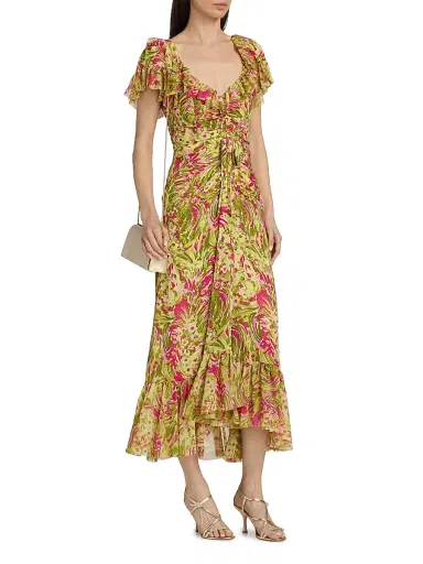 Cinq à Sept Women's Daisy Swirl Ivey Printed Ruffled V-Neck Midi-Dress - Pink Amethyst Multi | Thumbnail 4 Cinq à Sept Women's Daisy Swirl Ivey Printed Ruffled V-Neck Midi-Dress - Pink Amethyst Multi | Thumbnail 4