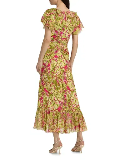 Cinq à Sept Women's Daisy Swirl Ivey Printed Ruffled V-Neck Midi-Dress - Pink Amethyst Multi | Thumbnail 5 Cinq à Sept Women's Daisy Swirl Ivey Printed Ruffled V-Neck Midi-Dress - Pink Amethyst Multi | Thumbnail 5