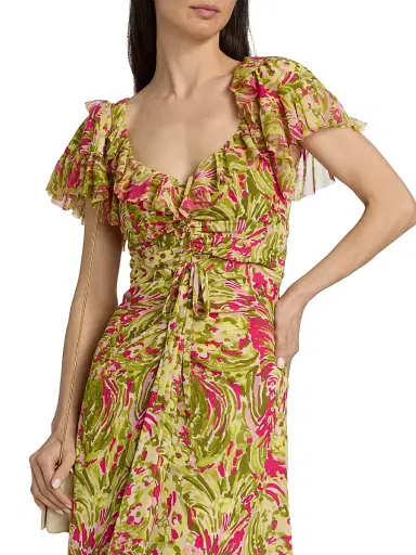 Cinq à Sept Women's Daisy Swirl Ivey Printed Ruffled V-Neck Midi-Dress - Pink Amethyst Multi | Thumbnail 6 Cinq à Sept Women's Daisy Swirl Ivey Printed Ruffled V-Neck Midi-Dress - Pink Amethyst Multi | Thumbnail 6
