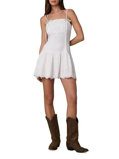 Joe's Jeans Women's x WeWoreWhat Destynee Eyelet Drop-Waist Minidress - White | Thumbnail 2 Joe's Jeans Women's x WeWoreWhat Destynee Eyelet Drop-Waist Minidress - White | Thumbnail 2