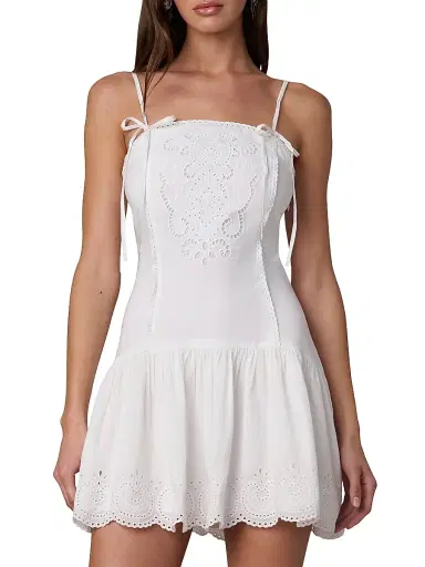 Joe's Jeans Women's x WeWoreWhat Destynee Eyelet Drop-Waist Minidress - White | Thumbnail 3 Joe's Jeans Women's x WeWoreWhat Destynee Eyelet Drop-Waist Minidress - White | Thumbnail 3
