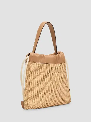 Jimmy Choo Women's Raffia Drawstring Pouch - Natural Tan Light Gold | Thumbnail 2 Jimmy Choo Women's Raffia Drawstring Pouch - Natural Tan Light Gold | Thumbnail 2
