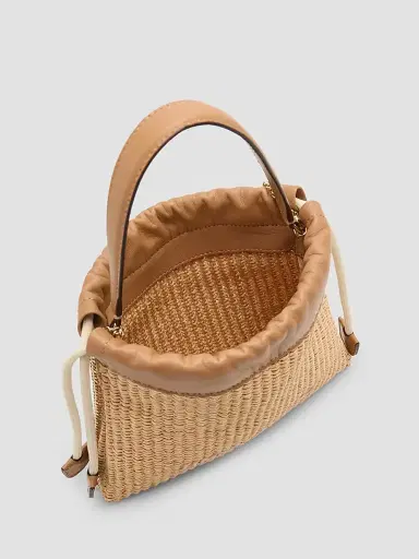 Jimmy Choo Women's Raffia Drawstring Pouch - Natural Tan Light Gold | Thumbnail 3 Jimmy Choo Women's Raffia Drawstring Pouch - Natural Tan Light Gold | Thumbnail 3