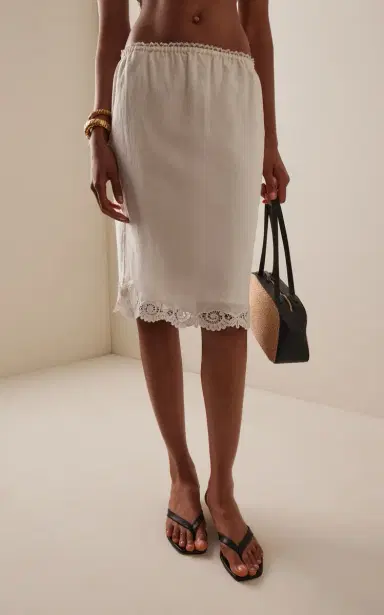 Posse Darya Lace-Trimmed Linen-Cotton Midi Skirt | Thumbnail 3 Posse Darya Lace-Trimmed Linen-Cotton Midi Skirt | Thumbnail 3