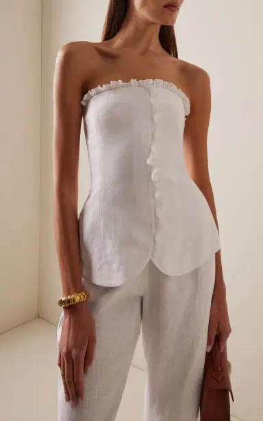 Posse Florence Strapless Ruffled Linen Top | Thumbnail 2 Posse Florence Strapless Ruffled Linen Top | Thumbnail 2