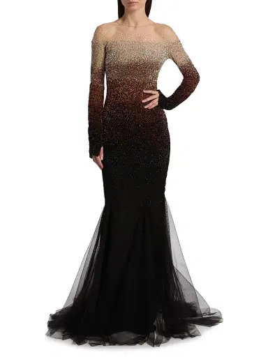 Pamella Roland Women's Ombré Sequined Tulle Mermaid Gown - Chocolate Multi | Thumbnail 2 Pamella Roland Women's Ombré Sequined Tulle Mermaid Gown - Chocolate Multi | Thumbnail 2
