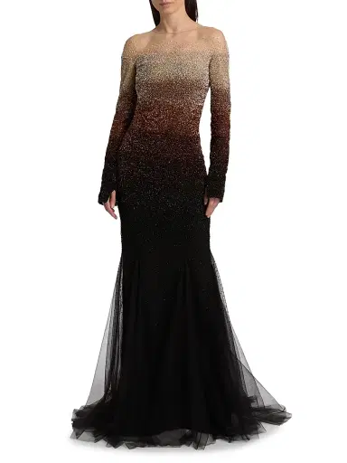 Pamella Roland Women's Ombré Sequined Tulle Mermaid Gown - Chocolate Multi | Thumbnail 3 Pamella Roland Women's Ombré Sequined Tulle Mermaid Gown - Chocolate Multi | Thumbnail 3