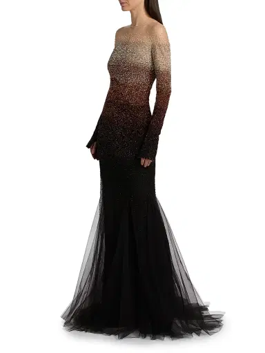 Pamella Roland Women's Ombré Sequined Tulle Mermaid Gown - Chocolate Multi | Thumbnail 4 Pamella Roland Women's Ombré Sequined Tulle Mermaid Gown - Chocolate Multi | Thumbnail 4