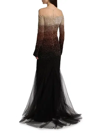 Pamella Roland Women's Ombré Sequined Tulle Mermaid Gown - Chocolate Multi | Thumbnail 5 Pamella Roland Women's Ombré Sequined Tulle Mermaid Gown - Chocolate Multi | Thumbnail 5
