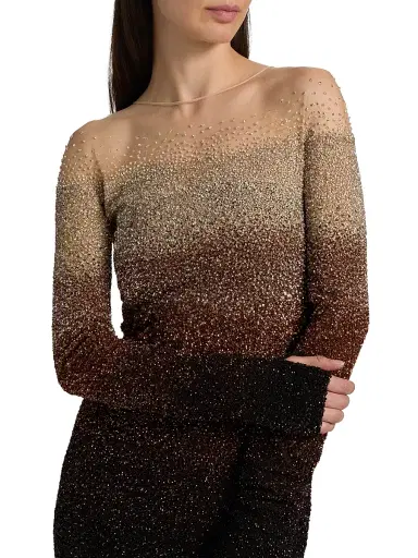 Pamella Roland Women's Ombré Sequined Tulle Mermaid Gown - Chocolate Multi | Thumbnail 6 Pamella Roland Women's Ombré Sequined Tulle Mermaid Gown - Chocolate Multi | Thumbnail 6