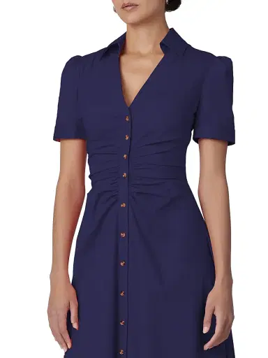 Shoshanna Women's Barnet Gathered Waist Midi-Dress - Navy - Size 12 | Thumbnail 4 Shoshanna Women's Barnet Gathered Waist Midi-Dress - Navy - Size 12 | Thumbnail 4