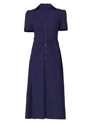 Shoshanna Women's Barnet Gathered Waist Midi-Dress - Navy - Size 12 | Thumbnail 1 Shoshanna Women's Barnet Gathered Waist Midi-Dress - Navy - Size 12 | Thumbnail 1