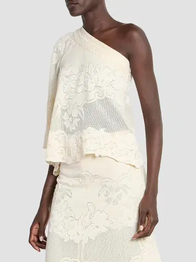 Isabel Marant Women's Shilo Cotton Lace One-Shoulder Blouse - Ecru | Thumbnail 4 Isabel Marant Women's Shilo Cotton Lace One-Shoulder Blouse - Ecru | Thumbnail 4