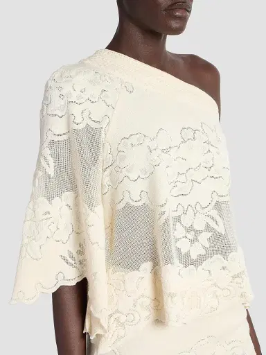 Isabel Marant Women's Shilo Cotton Lace One-Shoulder Blouse - Ecru | Thumbnail 6 Isabel Marant Women's Shilo Cotton Lace One-Shoulder Blouse - Ecru | Thumbnail 6