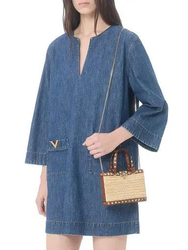 Valentino Garavani Women's Mini Rockstud Top Handle Bag in Raffia - Natural | Thumbnail 2 Valentino Garavani Women's Mini Rockstud Top Handle Bag in Raffia - Natural | Thumbnail 2