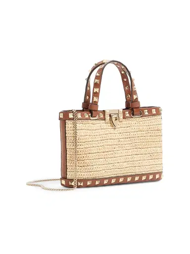 Valentino Garavani Women's Mini Rockstud Top Handle Bag in Raffia - Natural | Thumbnail 4 Valentino Garavani Women's Mini Rockstud Top Handle Bag in Raffia - Natural | Thumbnail 4
