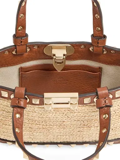 Valentino Garavani Women's Mini Rockstud Top Handle Bag in Raffia - Natural | Thumbnail 6 Valentino Garavani Women's Mini Rockstud Top Handle Bag in Raffia - Natural | Thumbnail 6