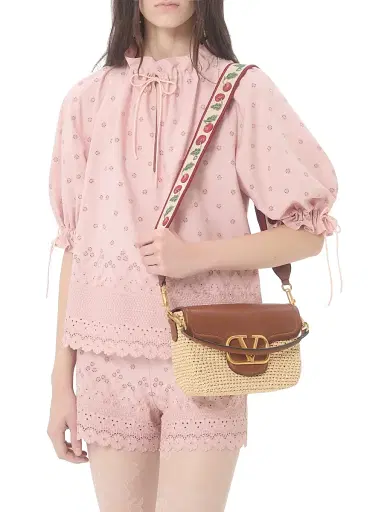 Valentino Garavani Women's All time Shoulder Bag in Raffia and Grainy Calfskin - Saddle Brown | Thumbnail 3 Valentino Garavani Women's All time Shoulder Bag in Raffia and Grainy Calfskin - Saddle Brown | Thumbnail 3
