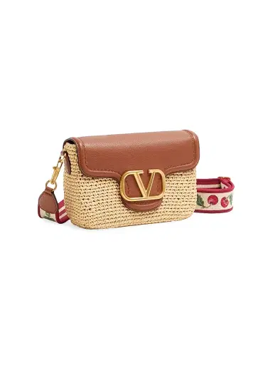 Valentino Garavani Women's All time Shoulder Bag in Raffia and Grainy Calfskin - Saddle Brown | Thumbnail 5 Valentino Garavani Women's All time Shoulder Bag in Raffia and Grainy Calfskin - Saddle Brown | Thumbnail 5