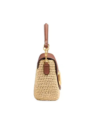 Valentino Garavani Women's All time Shoulder Bag in Raffia and Grainy Calfskin - Saddle Brown | Thumbnail 6 Valentino Garavani Women's All time Shoulder Bag in Raffia and Grainy Calfskin - Saddle Brown | Thumbnail 6