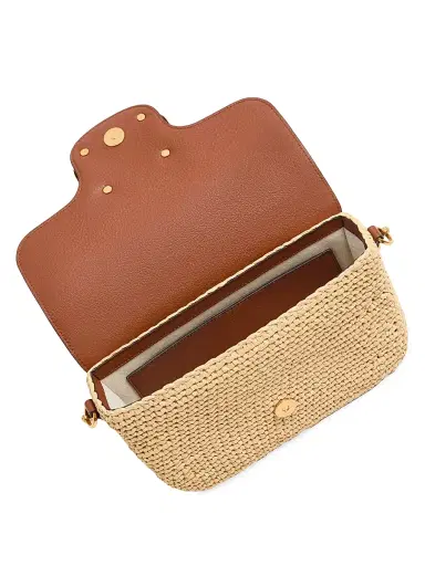 Valentino Garavani Women's All time Shoulder Bag in Raffia and Grainy Calfskin - Saddle Brown | Thumbnail 7 Valentino Garavani Women's All time Shoulder Bag in Raffia and Grainy Calfskin - Saddle Brown | Thumbnail 7