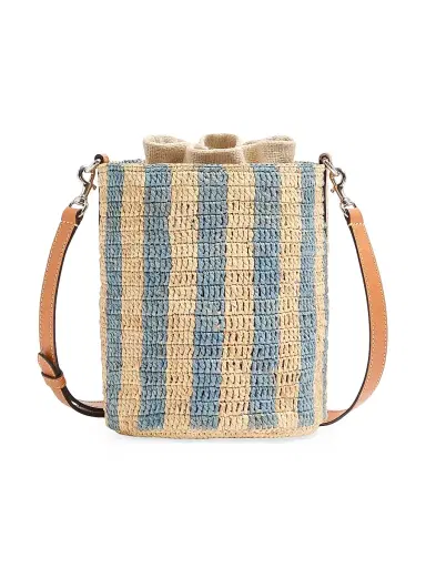 Valentino Garavani Women's Small Bucket Bag in Striped Raffia - Natural Azure | Thumbnail 6 Valentino Garavani Women's Small Bucket Bag in Striped Raffia - Natural Azure | Thumbnail 6