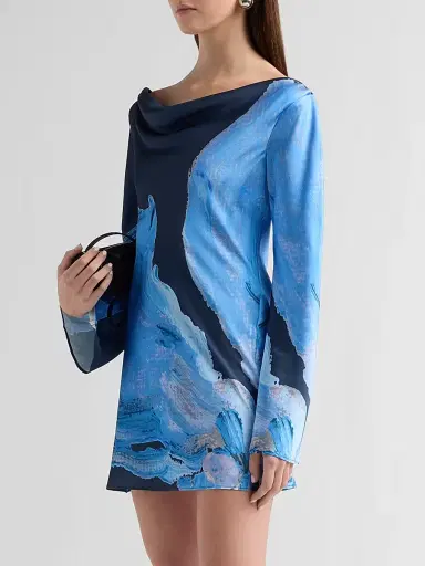 Significant Other Women's Alis Abstract-Print Satin Minidress - Petrol Bloom - Size 12 | Thumbnail 4 Significant Other Women's Alis Abstract-Print Satin Minidress - Petrol Bloom - Size 12 | Thumbnail 4