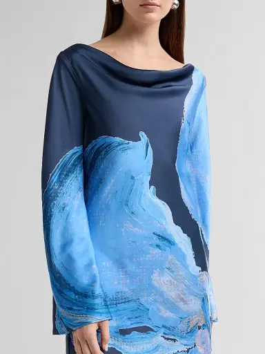 Significant Other Women's Alis Abstract-Print Satin Minidress - Petrol Bloom - Size 12 | Thumbnail 5 Significant Other Women's Alis Abstract-Print Satin Minidress - Petrol Bloom - Size 12 | Thumbnail 5
