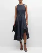 Cinq à Sept Zelda Belted Asymmetric Sleeveless Denim Midi Dress | Thumbnail 3 Cinq à Sept Zelda Belted Asymmetric Sleeveless Denim Midi Dress | Thumbnail 3