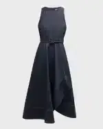 Cinq à Sept Zelda Belted Asymmetric Sleeveless Denim Midi Dress | Thumbnail 1 Cinq à Sept Zelda Belted Asymmetric Sleeveless Denim Midi Dress | Thumbnail 1