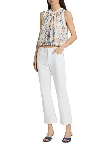 Cinq à Sept Women's Daisy Swirl Peia Printed Blouson Crop Top - Neutral Multi | Thumbnail 2 Cinq à Sept Women's Daisy Swirl Peia Printed Blouson Crop Top - Neutral Multi | Thumbnail 2