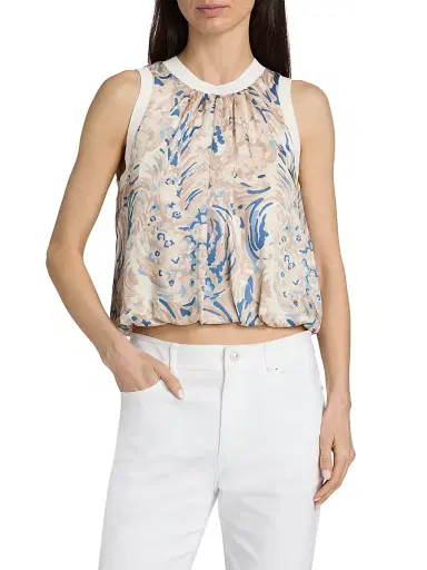 Cinq à Sept Women's Daisy Swirl Peia Printed Blouson Crop Top - Neutral Multi | Thumbnail 3 Cinq à Sept Women's Daisy Swirl Peia Printed Blouson Crop Top - Neutral Multi | Thumbnail 3