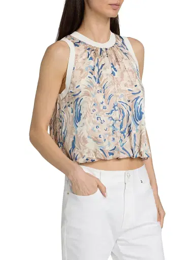Cinq à Sept Women's Daisy Swirl Peia Printed Blouson Crop Top - Neutral Multi | Thumbnail 4 Cinq à Sept Women's Daisy Swirl Peia Printed Blouson Crop Top - Neutral Multi | Thumbnail 4
